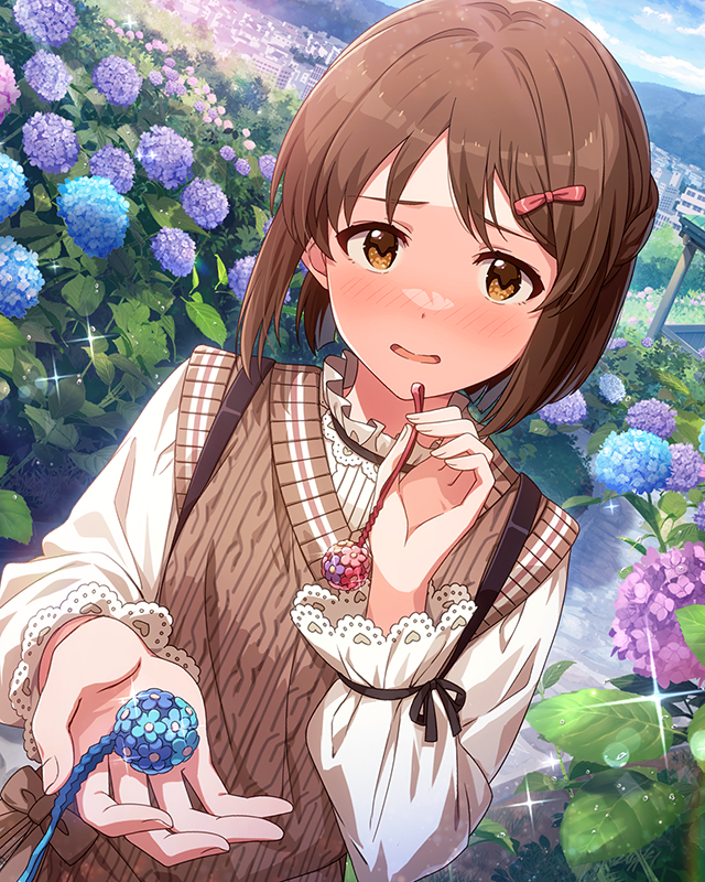 雨に喜ぶ花手水　萩原雪歩