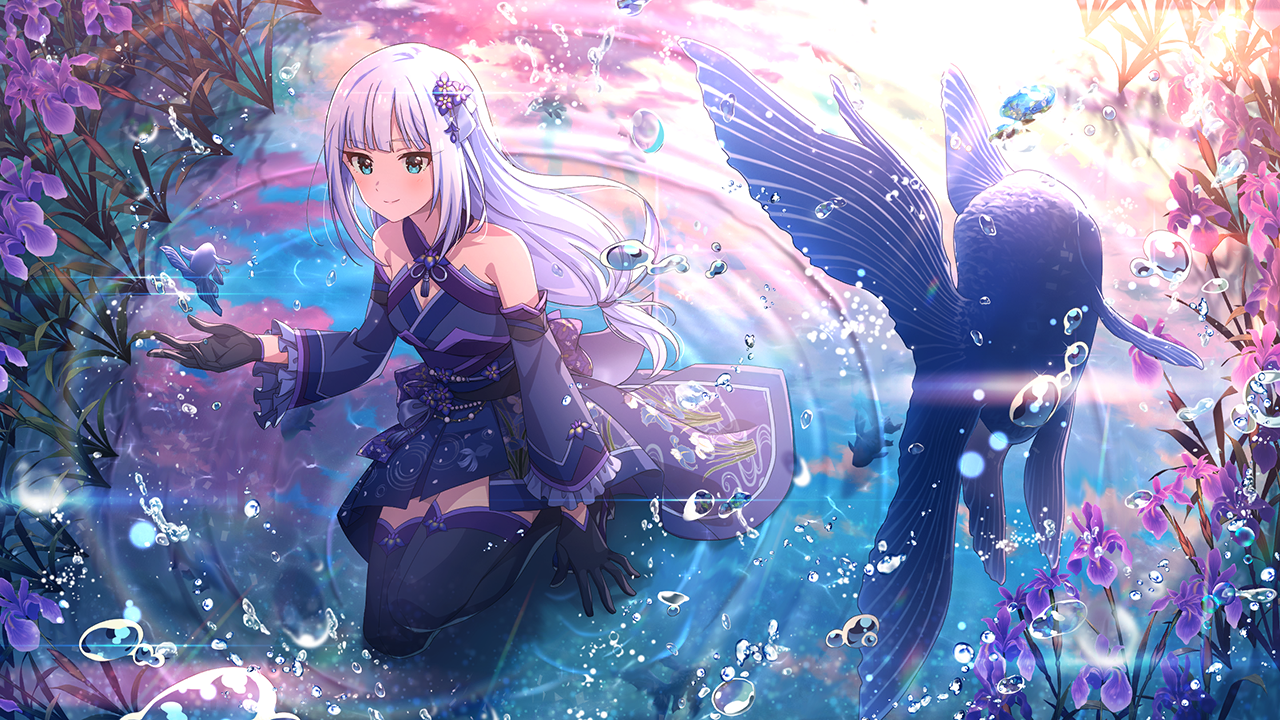 瑠璃色金魚と花菖蒲 白石紬